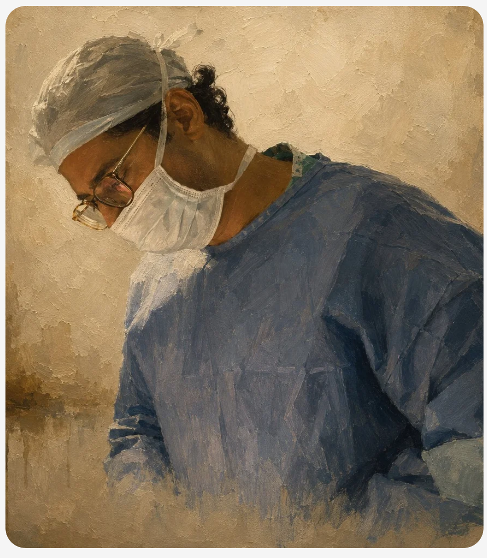 Painted portrait of Mr Arvind Mohan operating